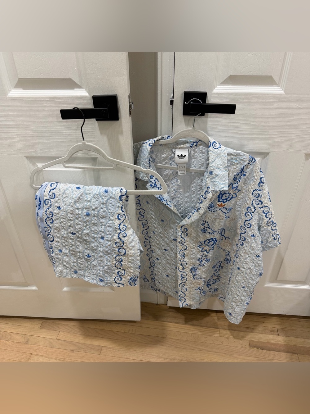 Adidas Originals Blue Set Button Down Shirt & Shorts Men Size XL